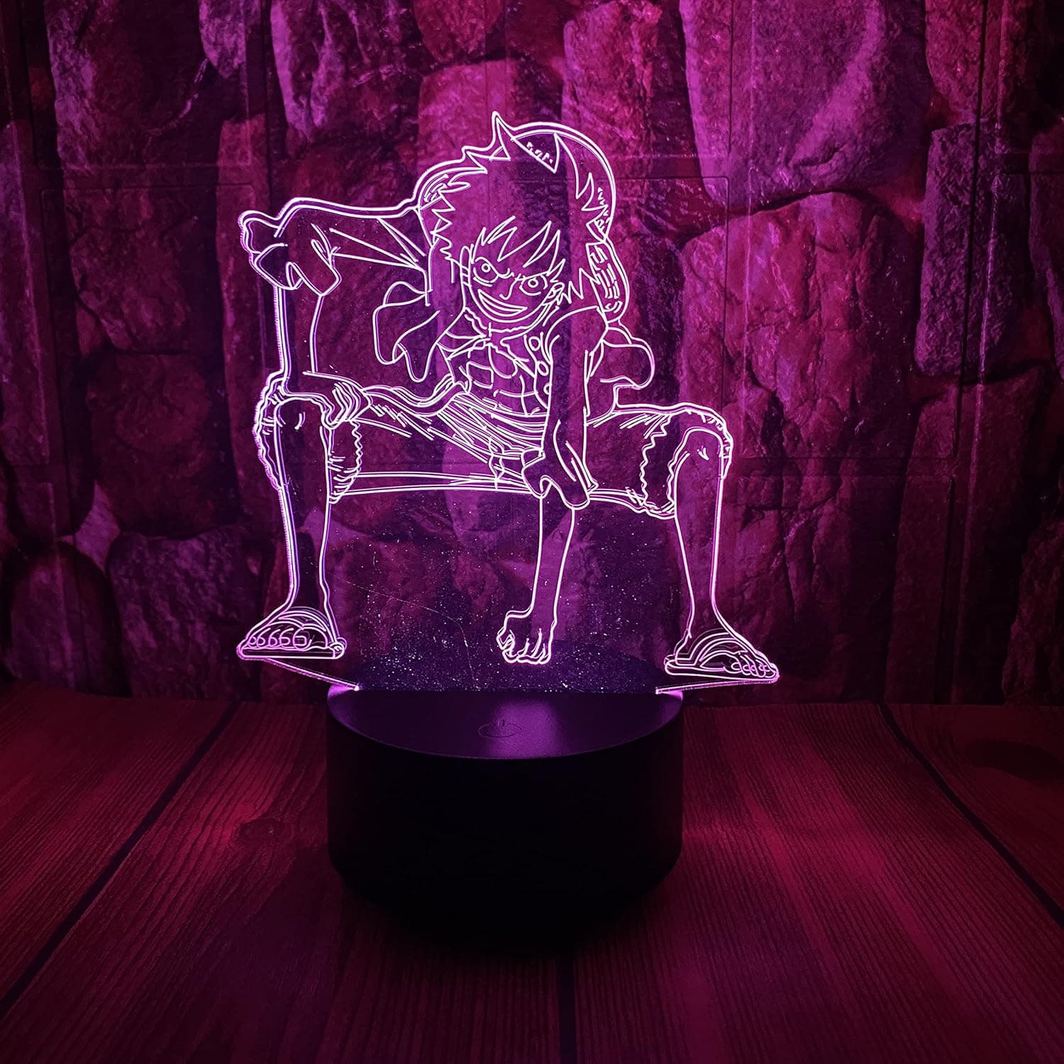 Cartoon One Piece Hero Monkey D. Luffy Anime Figure Paramount War 3D LED Optical Illusion Bedroom Decor Table Lamp with Remote 7 Colors Acrylic Sleep Night Light Birthday Xmas Gifts for Child Kids