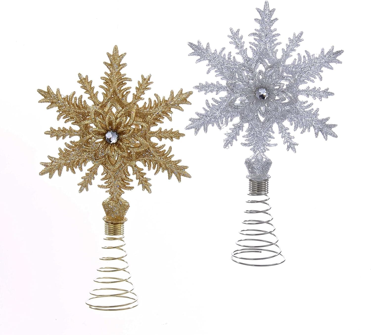 Kurt Adler Glitter Snowflake W/clear Gem Stone Treetop 2/asstd Colors: Gold & Silver