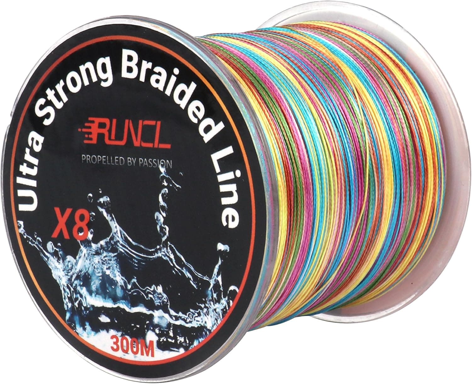 RUNCL Braided Fishing Line, 8 Strand Abrasion Resistant Braided Lines, Super Durable, Smooth Casting, Zero Stretch, Smaller Diameter, Rainbow Color for Extra Visibility, 328-1093 yds, 12-100LB