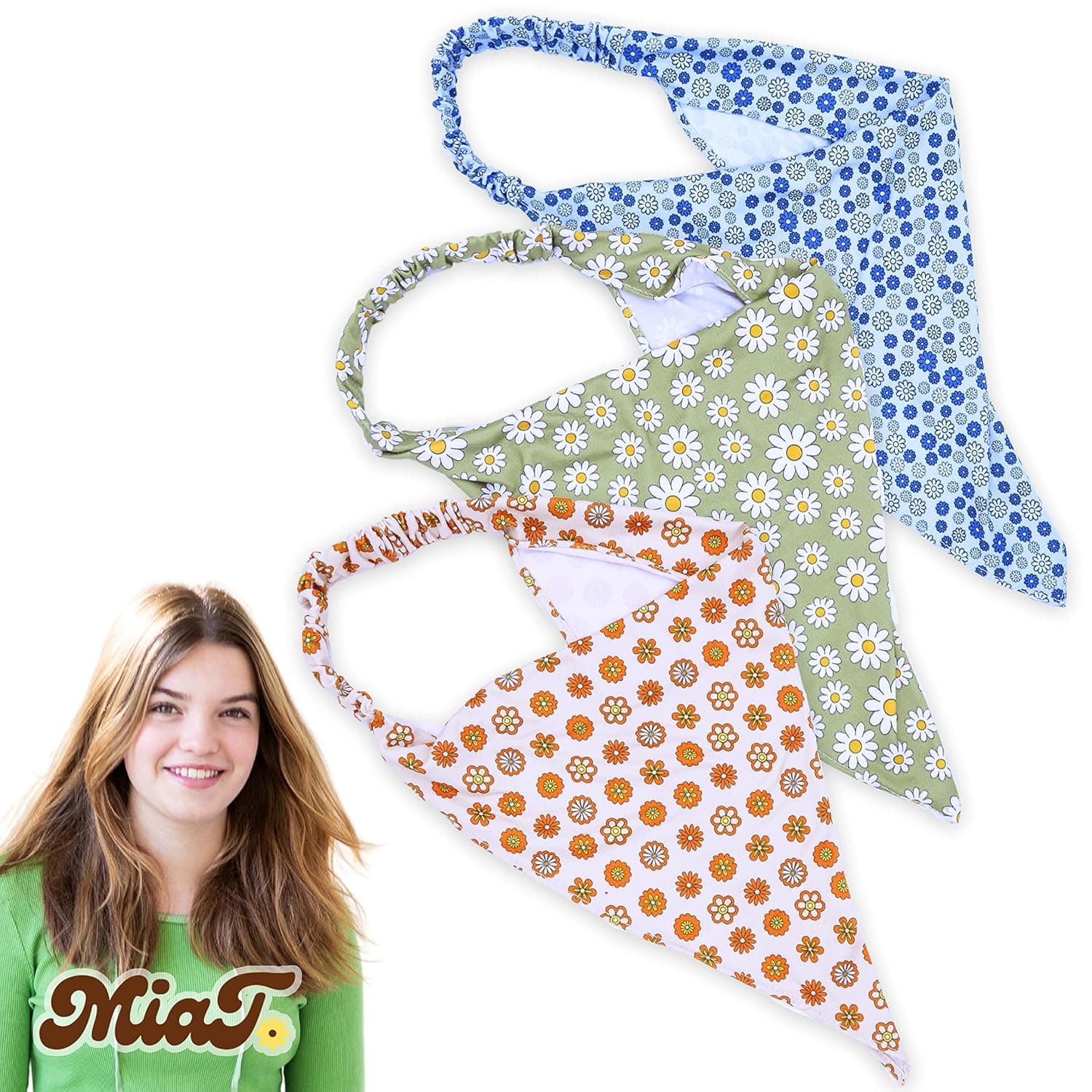 FROG SAC & Mia Talerico Hair Scarf Headbands for Girls, Flower Headband Scarf Bandanas, Floral Bandana Head Bands for Women, Boho Kerchief Headband Scarves Accessories Pack for Teens