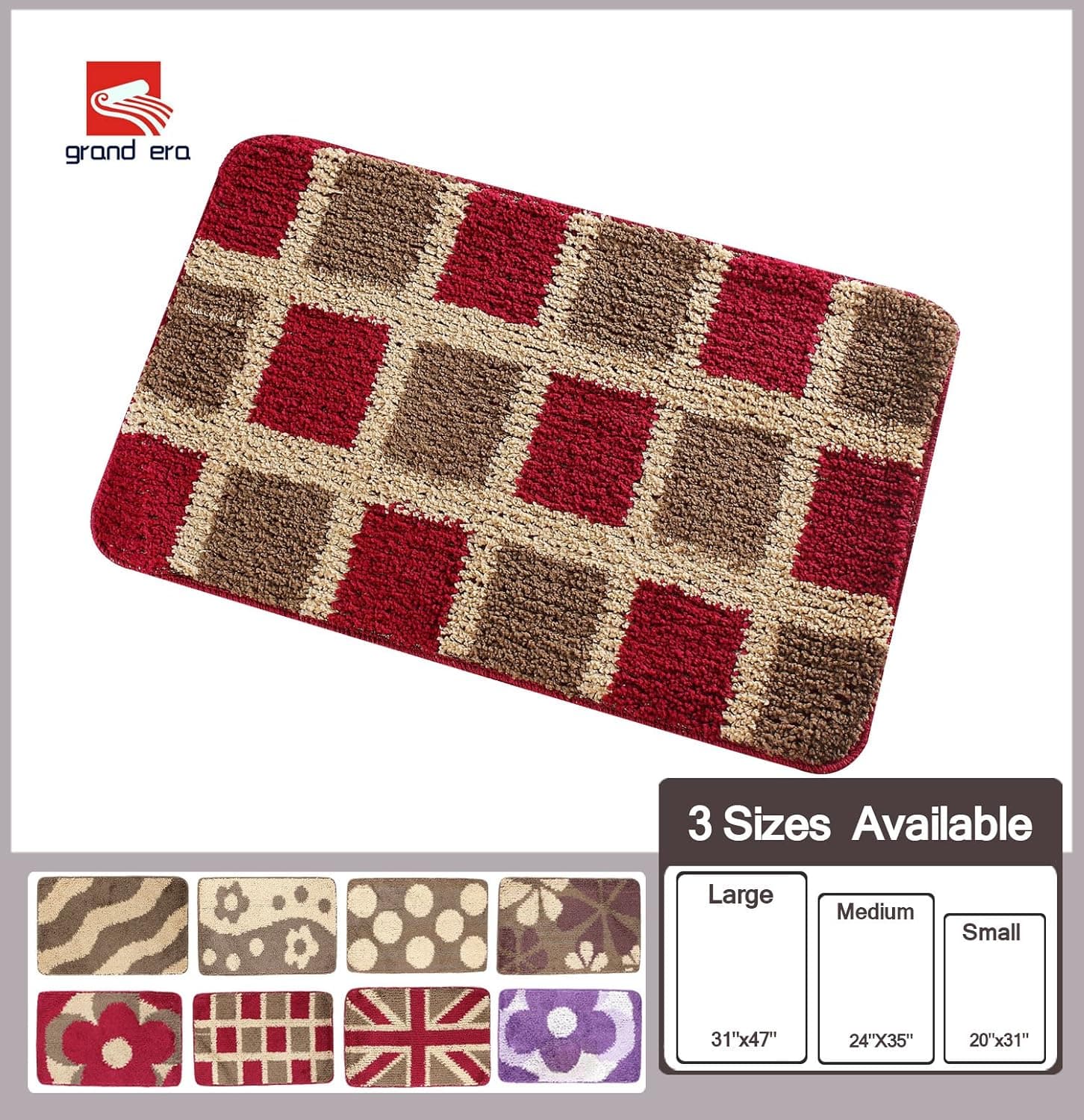 GRAND ERA Rectangle 100% Polypropylene Bath Living Room Rugs Mats Carpets, with Waves Patterns (31.5x47.2 inch)