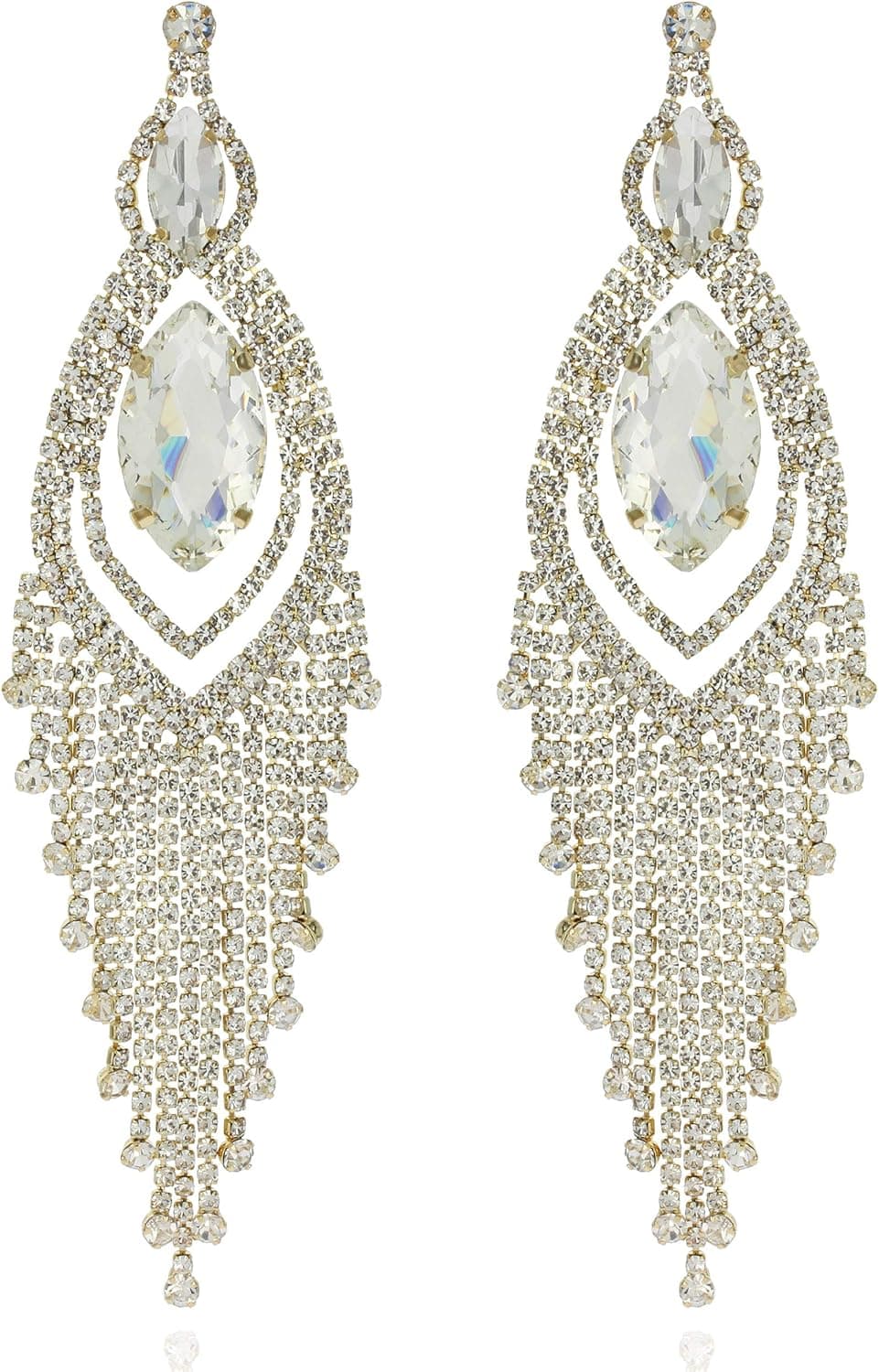 SP SOPHIA COLLECTION Women's Stunning Geometric Rhinestone Fringe Chandelier Post Earrings