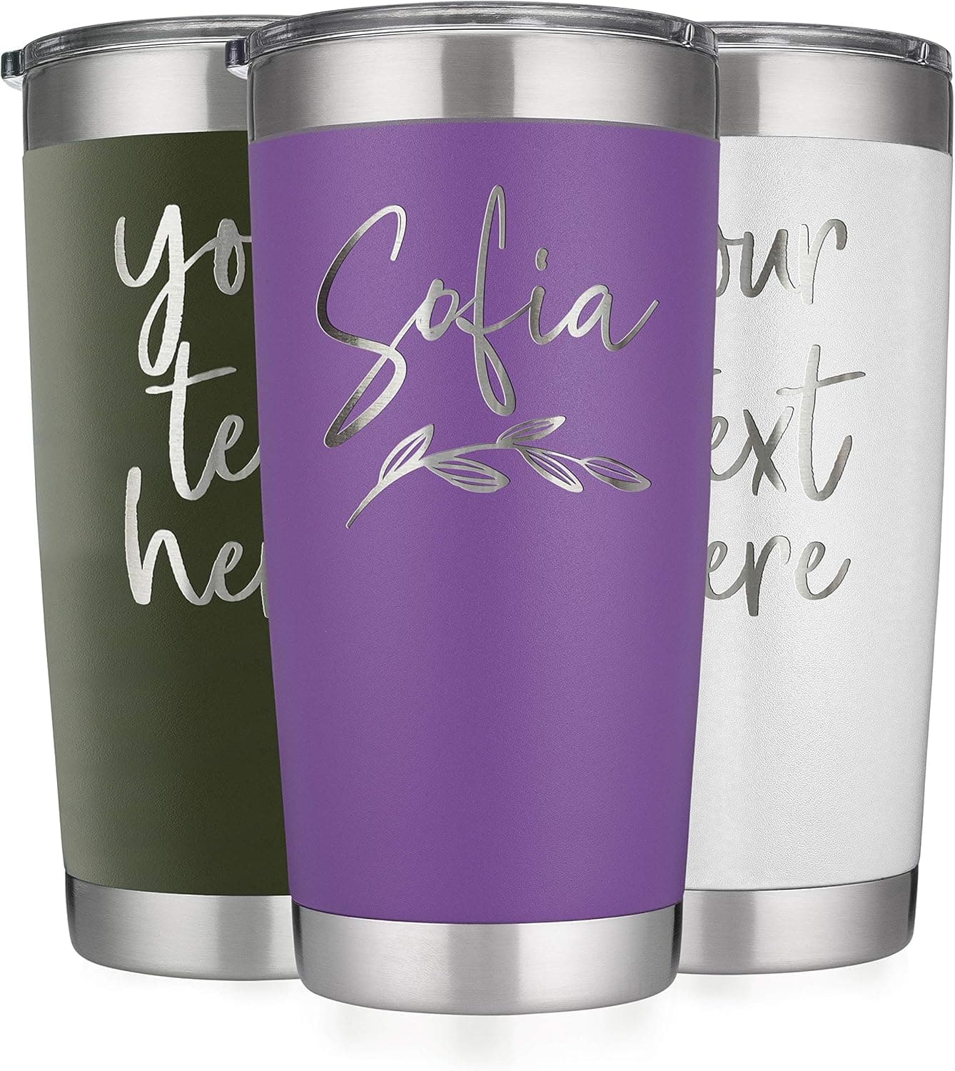 UNITED CRAFT SUPPLIES Personalized Tumblers 20 oz. Purple with Lid - 12 Design | Coffee Mug for Women | Double Wall Vacuum Insulated Coffee Travel Mug, Personalized Cups with Name