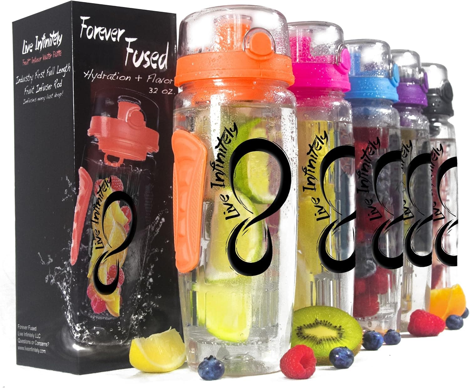 Live Infinitely Infuser Water Bottle with Recipe Ebook (Orange Peach, 32 oz)