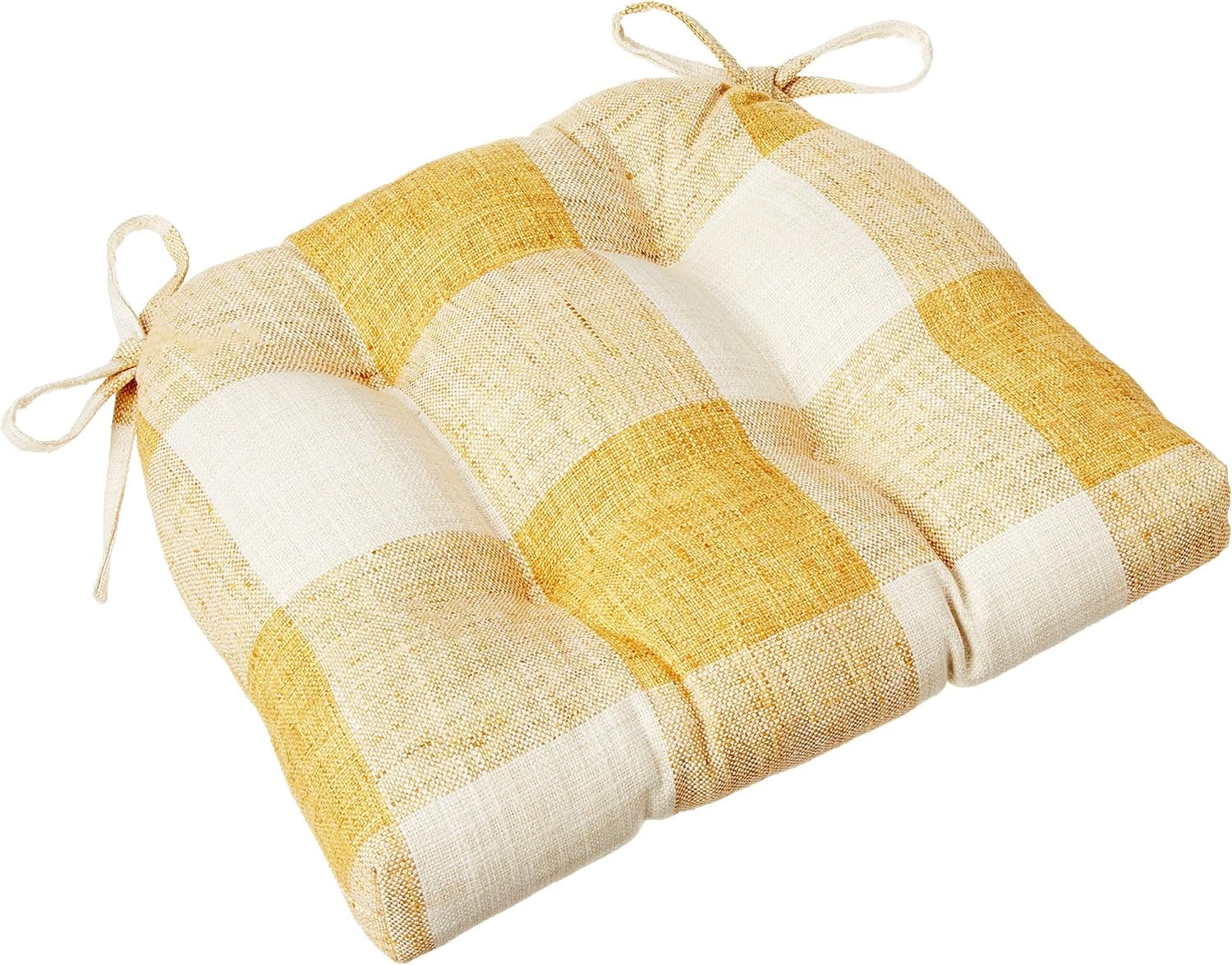 Pillow Perfect Indoor Check Please Sunshine Chair Pads, 2 Count (Pack of 1), Yellow