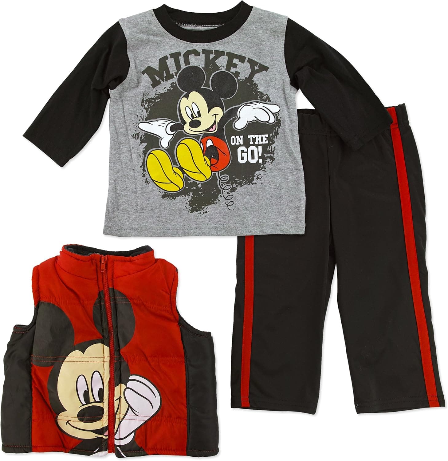 Disney Boys' Infant Toddler Mickey Mouse 3-Piece Vest Set with Track Pant
