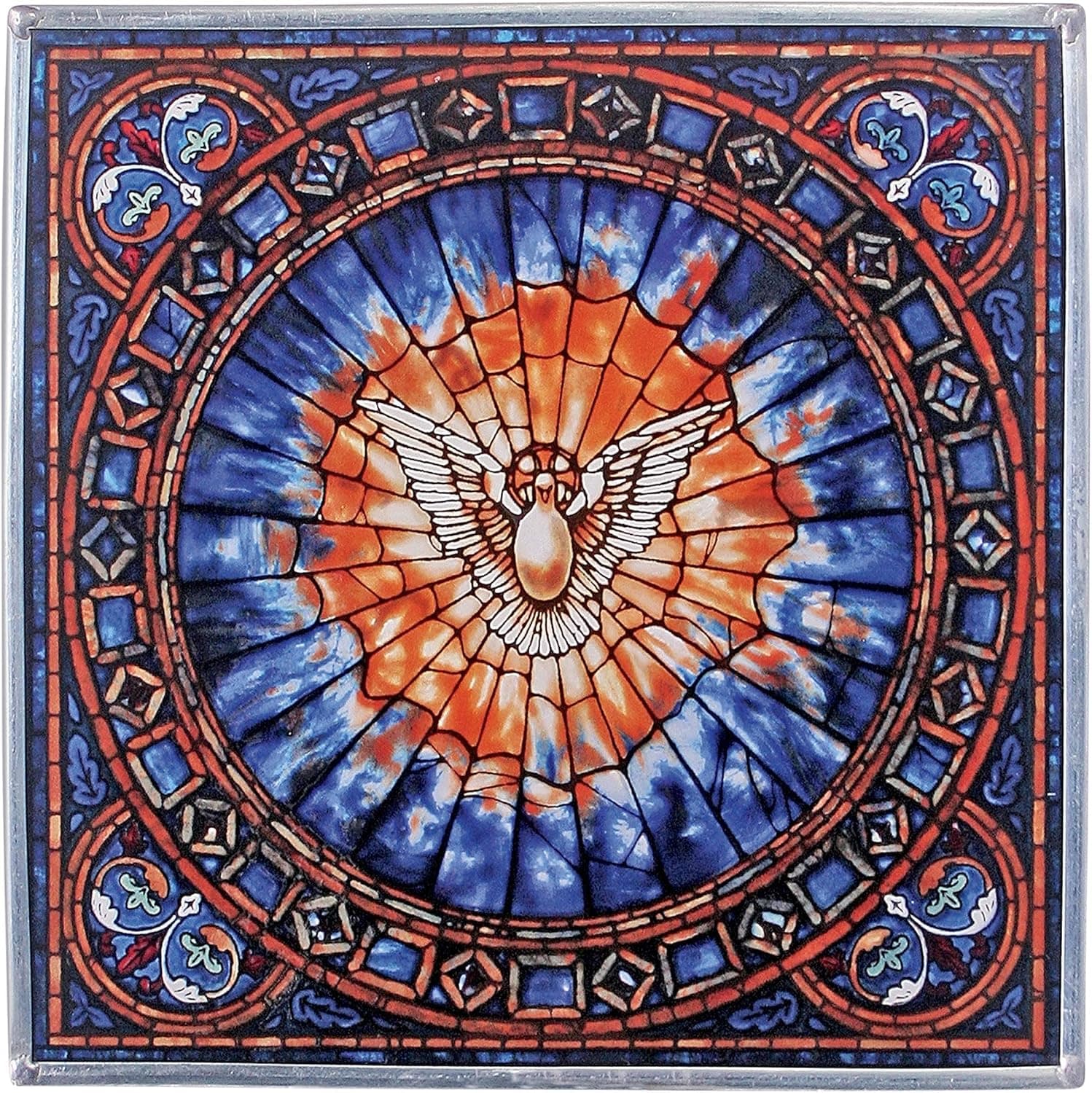 Stained Glass Panel - The Holy Spirit Square Stained Glass Window Hangings - Art Glass Window Treatments