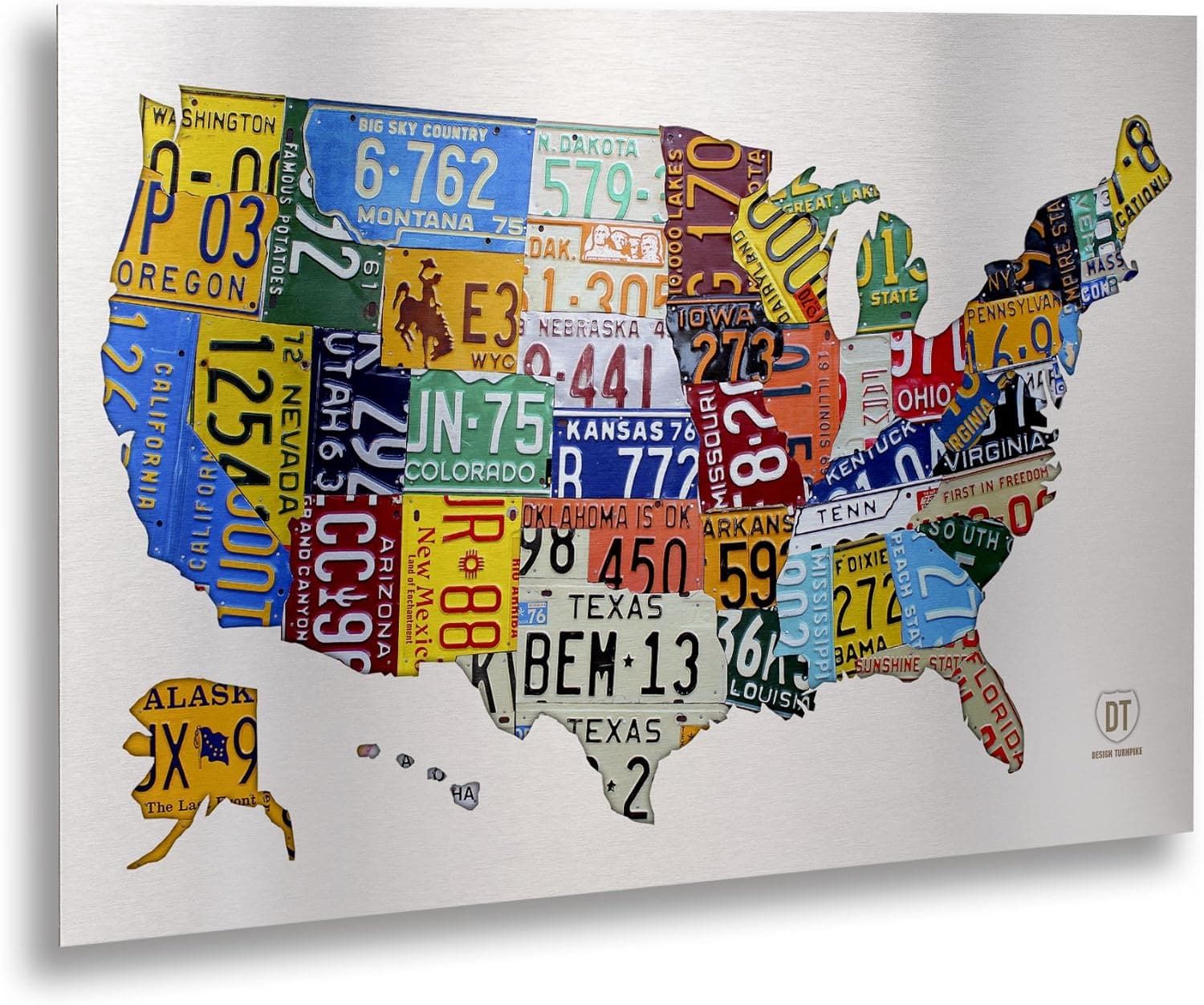 Trademark Fine Art ALI1261-1622M License Plate USA 2 by Design Turnpike, Floating Brushed Aluminum 16x22-Inch, 16 x 22