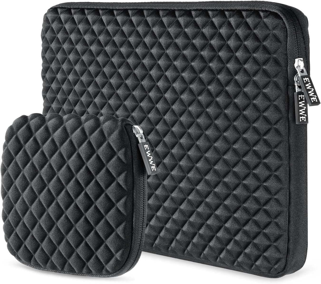 EWWE 3D Protective Laptop Sleeve Case Bag for 15-15.6 inch ASUS ACER HP Lenovo DELL Toshiba Samsung Chromebook Notebook Briefcase Cover, Diamond Foam Splash & Shock Resistant with Small Case, Black