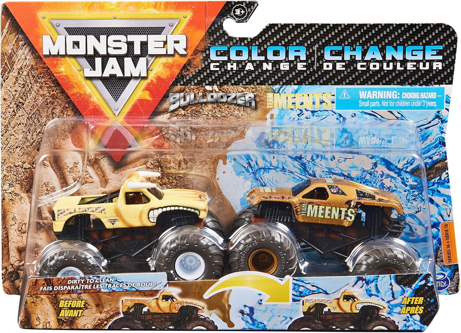 Monster Jam, Official Bulldozer vs. Team Meents Color-Changing Die-Cast Monster Trucks, 1:64 Scale