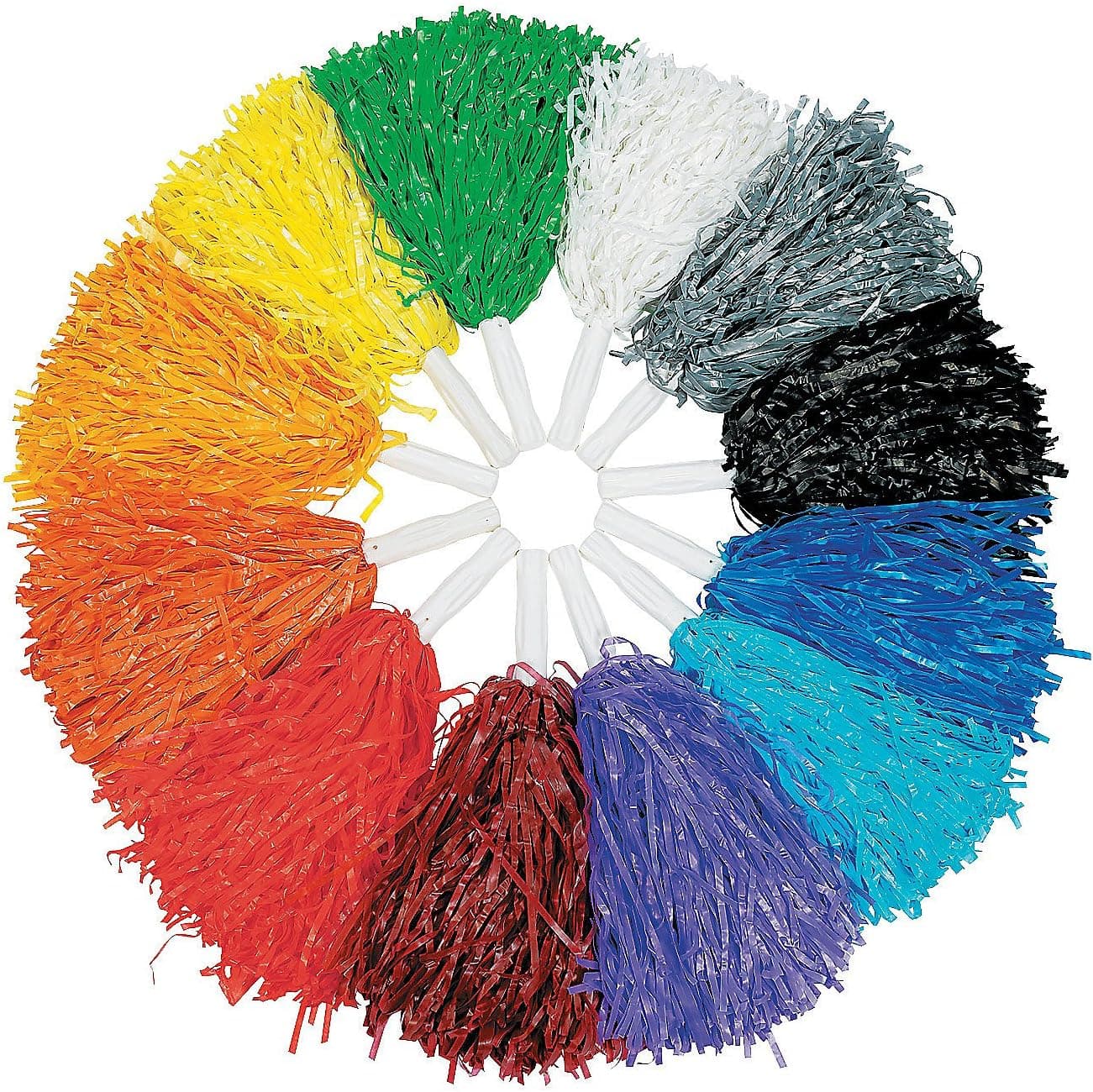 Fun Express Cheerleader Pom Pom Assortment (12 Colors one of Each) School Spirit Supplies