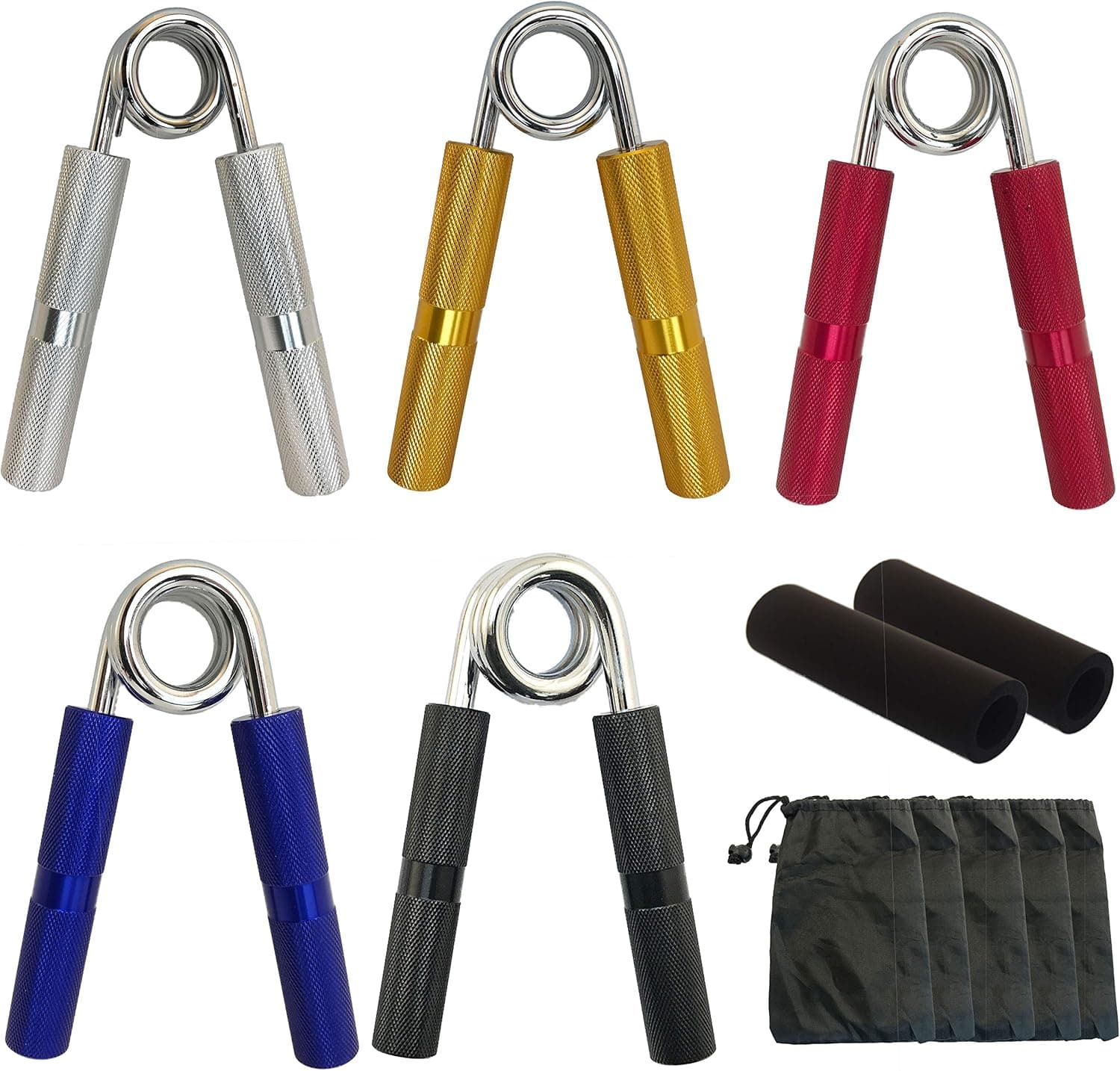 Deluxe Hand Grip Strengthener Set | Develop Hand and Forearm Grip Strength for Peak Performance in Sports. Perfect Equipment for Gyms. BONUS: Foam Sleeves.