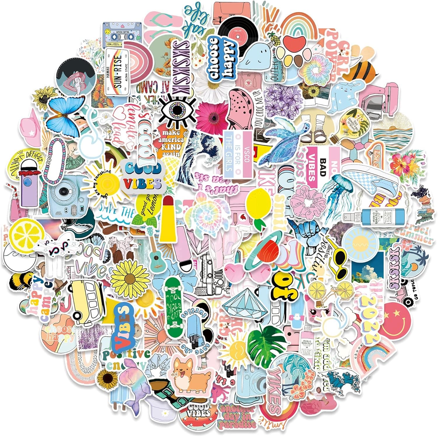200PCS Water Bottle Stickers Waterproof– Vinyl Stickers for Teens – Premium Sticker Packs for Computer, Laptop, Skateboard, Fridge – Unique Adorable Designs for Boys and Girls