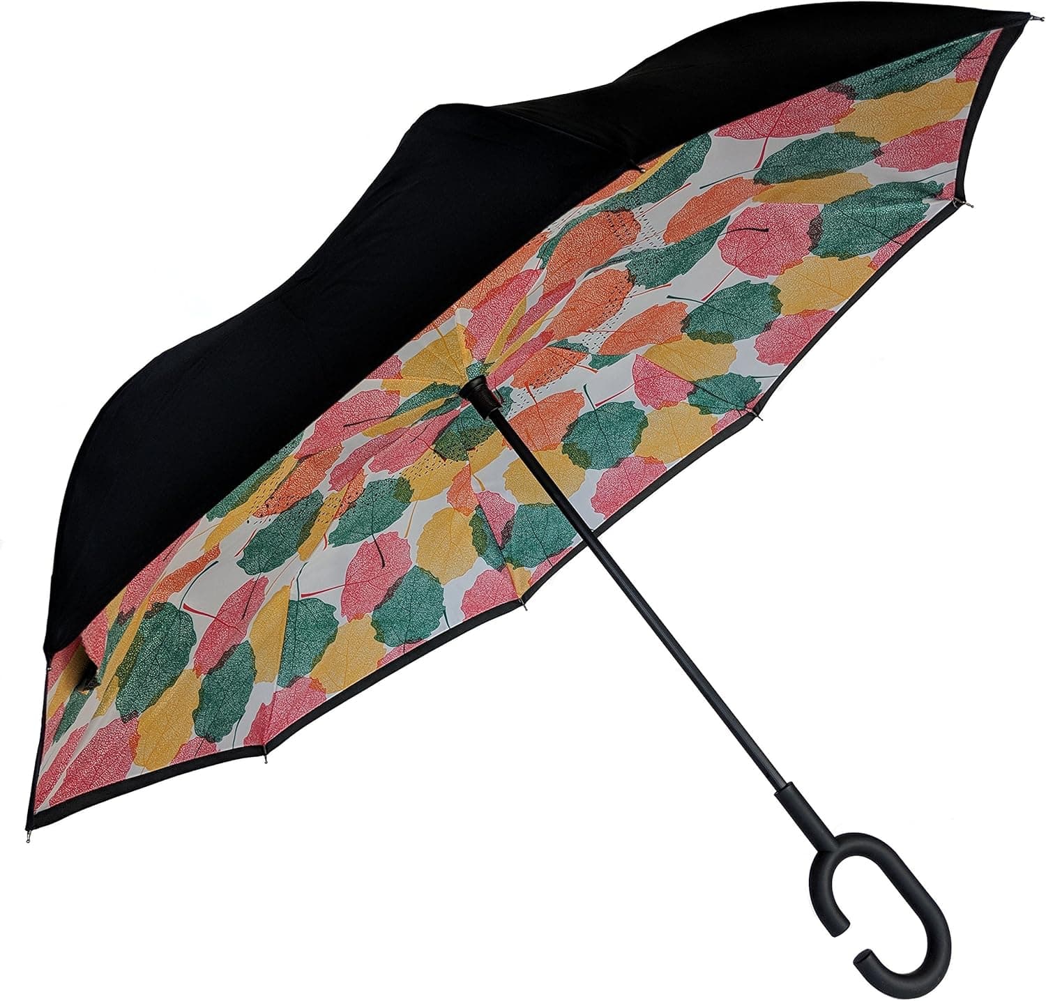 Outwestfitters Large Inverted Double Layer Reverse Folding Umbrella - Windproof, UV Protection, Self-Standing with No-Drip Reverse Open/Close Technology and C-Shape Hands-Free Handle for Car Rain Sun