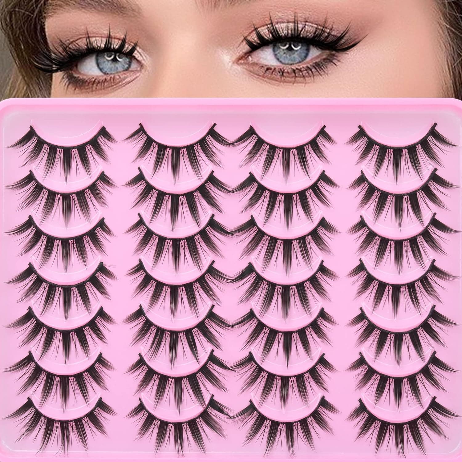 Manga Eyelashes Spiky Anime Lashes Dolly Asian False Eyelashes Natural Look Thick Cosplay Cat Eye Lashes 14 Pairs Pack