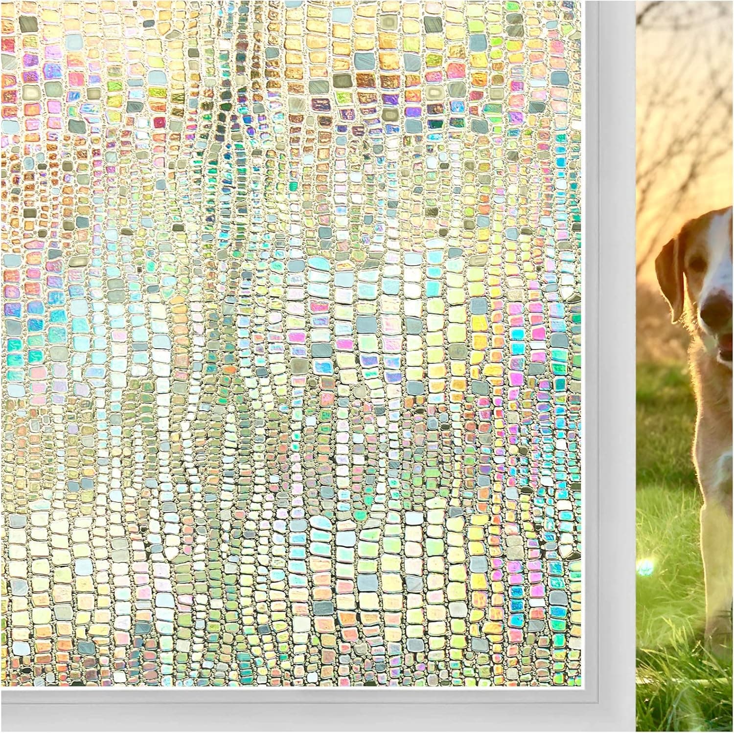 Windimiley Window Privacy Film Stained Glass Rainbow Clings: Window Tinting Film for Home Bathroom UV Blocking 3D Decorative Static Sticker Non Adhesive Vinyl Door Covering (35.4 x 157.5 Inch, Pure)