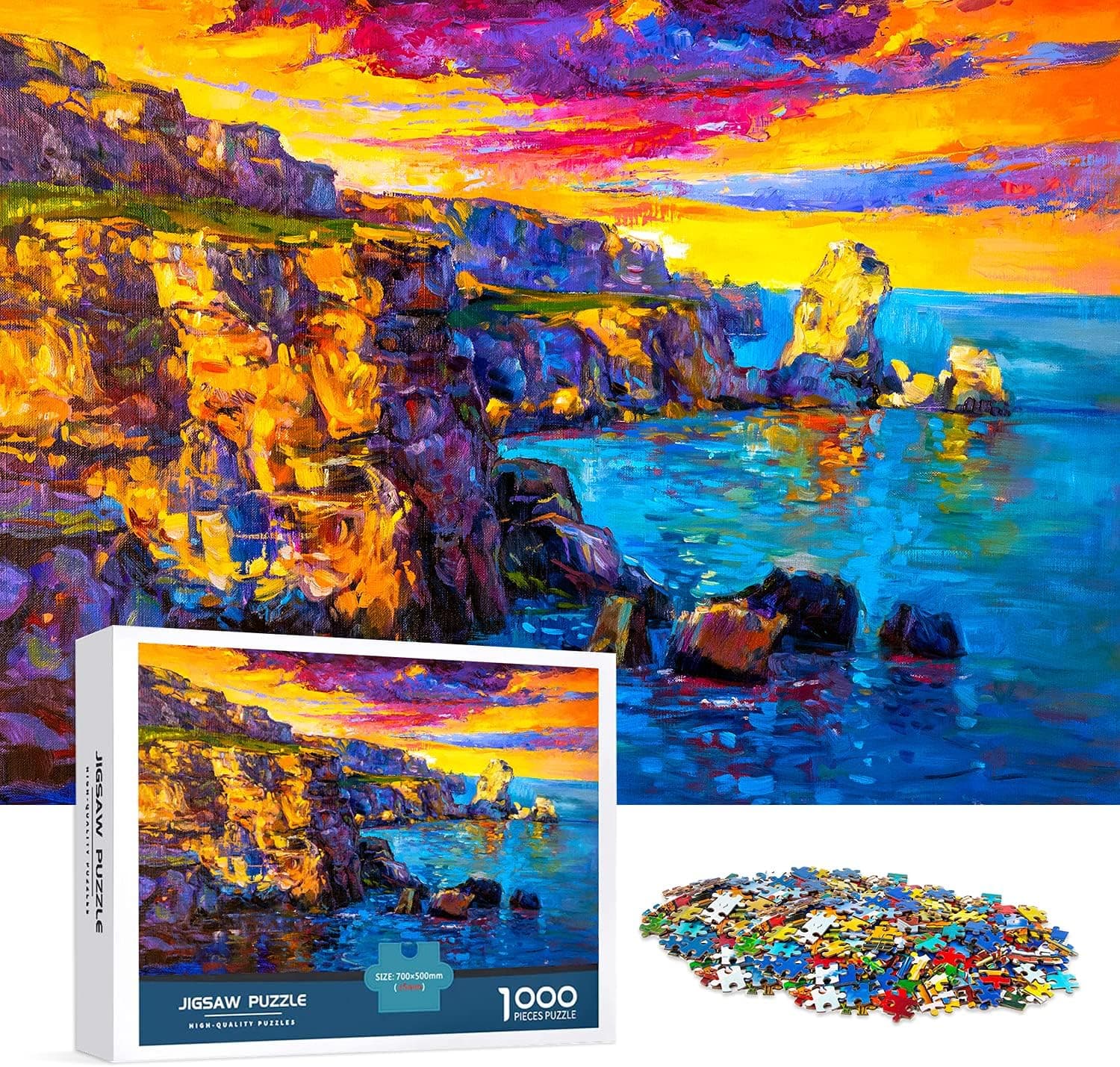 1000 Piece Jigsaw Puzzles for Adults, Large 70cm x 50cm 1000 Piece Puzzle Educational Game Toys and Unique Artwork for Families Adults Teens Age of 14 +(Sea Oil Painting)