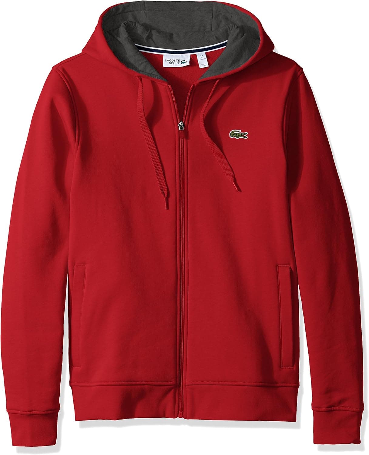 Lacoste Men's Sport Fleece Zip Up Hooded Sweatshirt, Red/Pitch, M