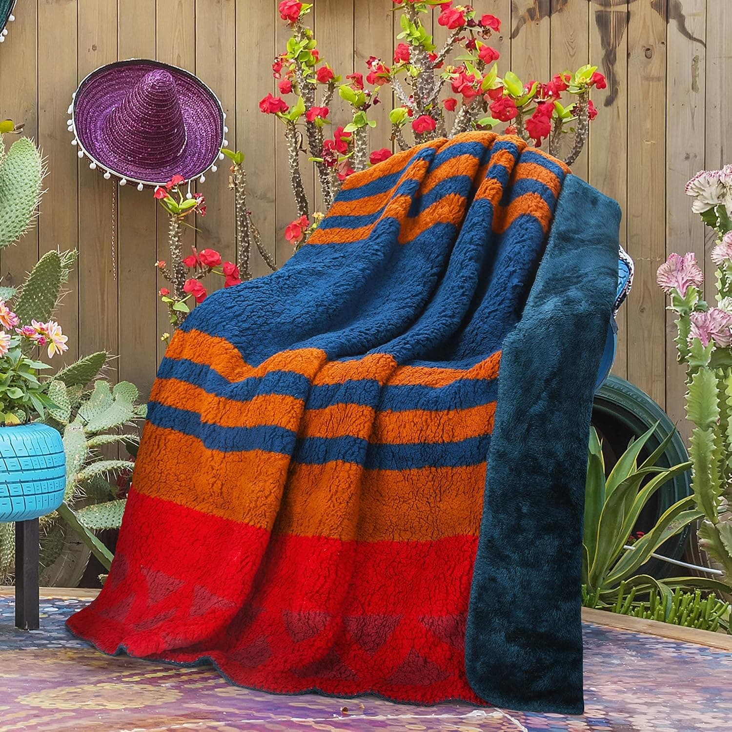 Catalonia Southwest Throw Blanket, Aztec Blanket for Couch or Room Decor, Reversible Comfy Fluffy Mexican Blanket, Gift Blanket, 50x60 inches