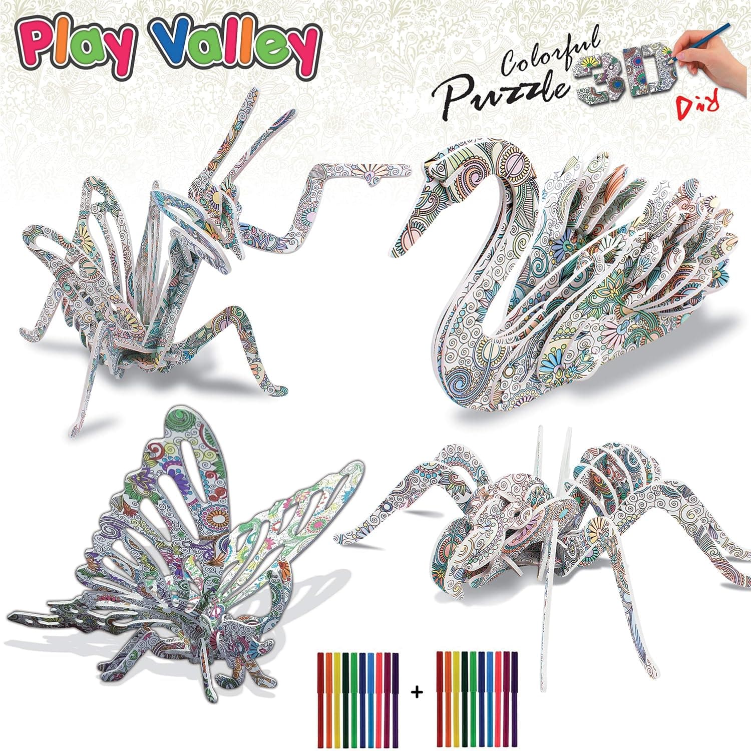 3D Coloring Puzzle Set: Best Garden Animal Kit for Adult, Art Coloring Painting 3D Puzzle for Kids 5+. Fun Creative DIY Toys for Family Craft and Best Model Builder STEM Art Craft for High IQ Kids