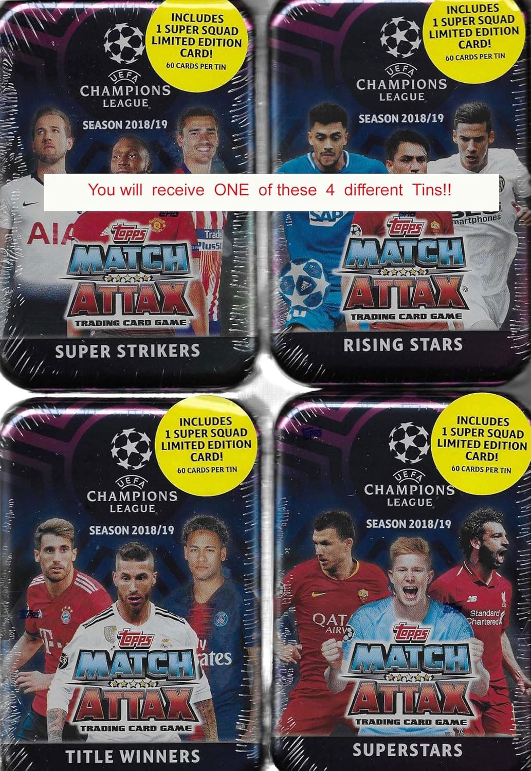 Match Attax 2018 2019 Topps UEFA Champions League Card Game MEGA Collectors Tin with 60 Cards Including a Limited Edition Super Squad Card and 15 Exclusive Insert Cards