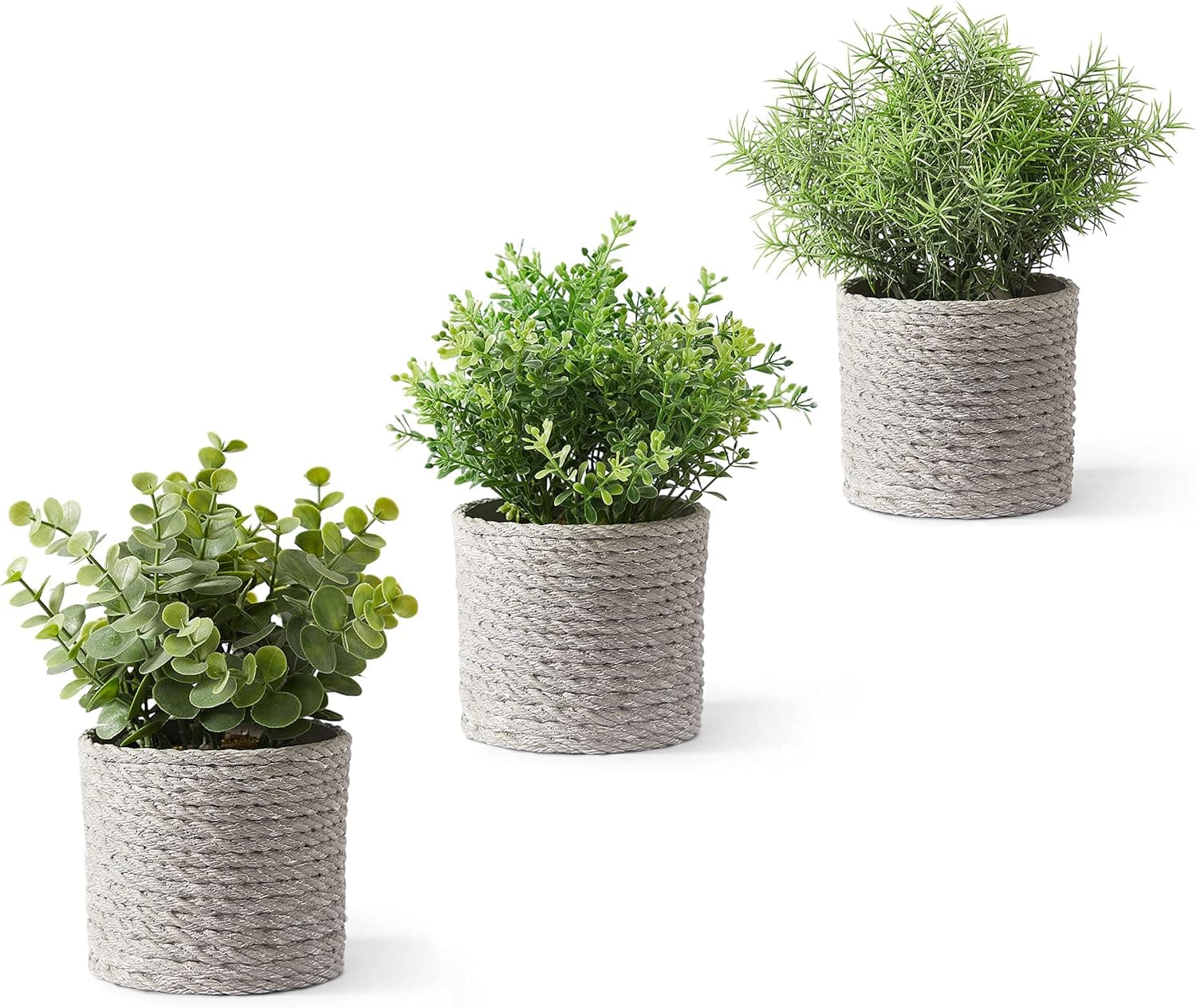 Astridia 3 Packs Fake Plants, Artificial Plants in Grey Woven Pots, Life-Like Assorted Faux Eucalyptus Plants for Desk, Windows, Bedroom, Living Room, Home Decor