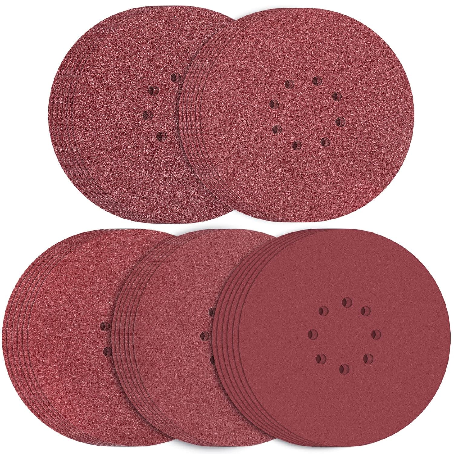 30-Pack 9-Inch 8-Hole Hook and Loop Drywall Sander Sandpaper for Wen Drywall Sander Models 6369, 6362, or 6377, 6 for Each 40 60 80 120 240 Assorted Grits Thicker Aluminum Oxide Sanding Discs