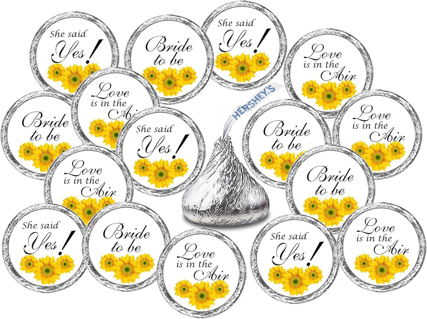 324 Sunflower Bridal Shower, Bachelorette Party, Bride to Be Kisses Stickers, Chocolate Drops Labels Stickers for Engagement Party Decorations, Favors for Kisses