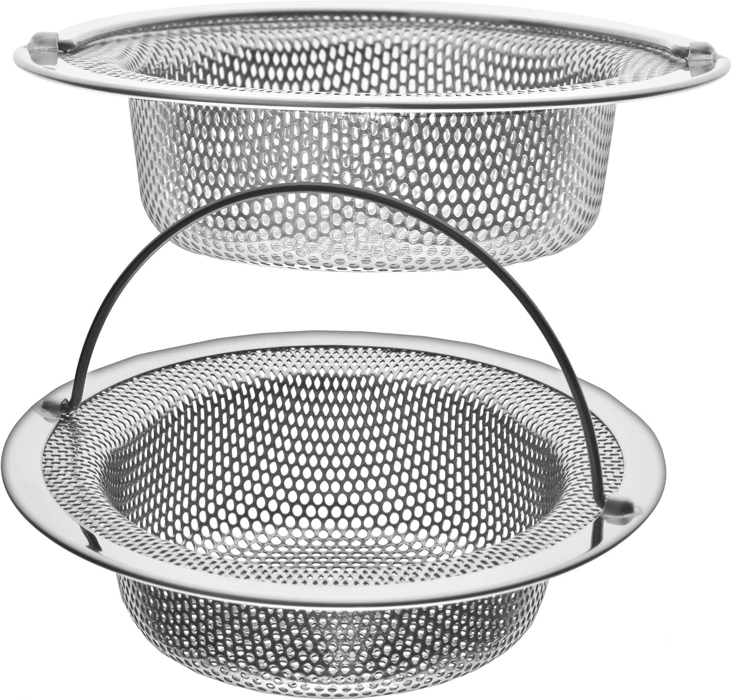 2 Pack - 4.5" Top / 3" Basket - Kitchen Sink Drain Strainer Stainless Steel Large Basket Food Catcher with Handle. Fast Flow and Effective 2/16" Holes