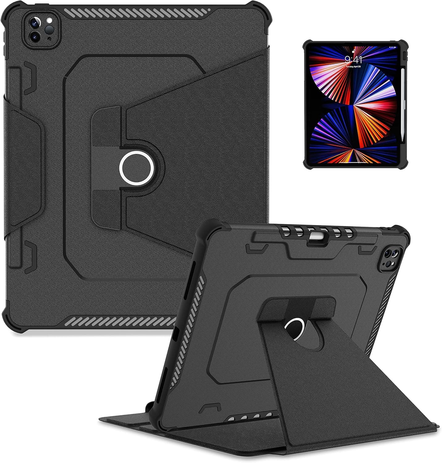 TASSKTO for iPad Pro 12.9 Case 6th Generation 2022,Dual Layer Leather Slim Case for 12.9 inch iPad Pro 5th/4th/3rd gen(2021 2020 2018) with Stand, Pen Holder, Auto Sleep/Wake