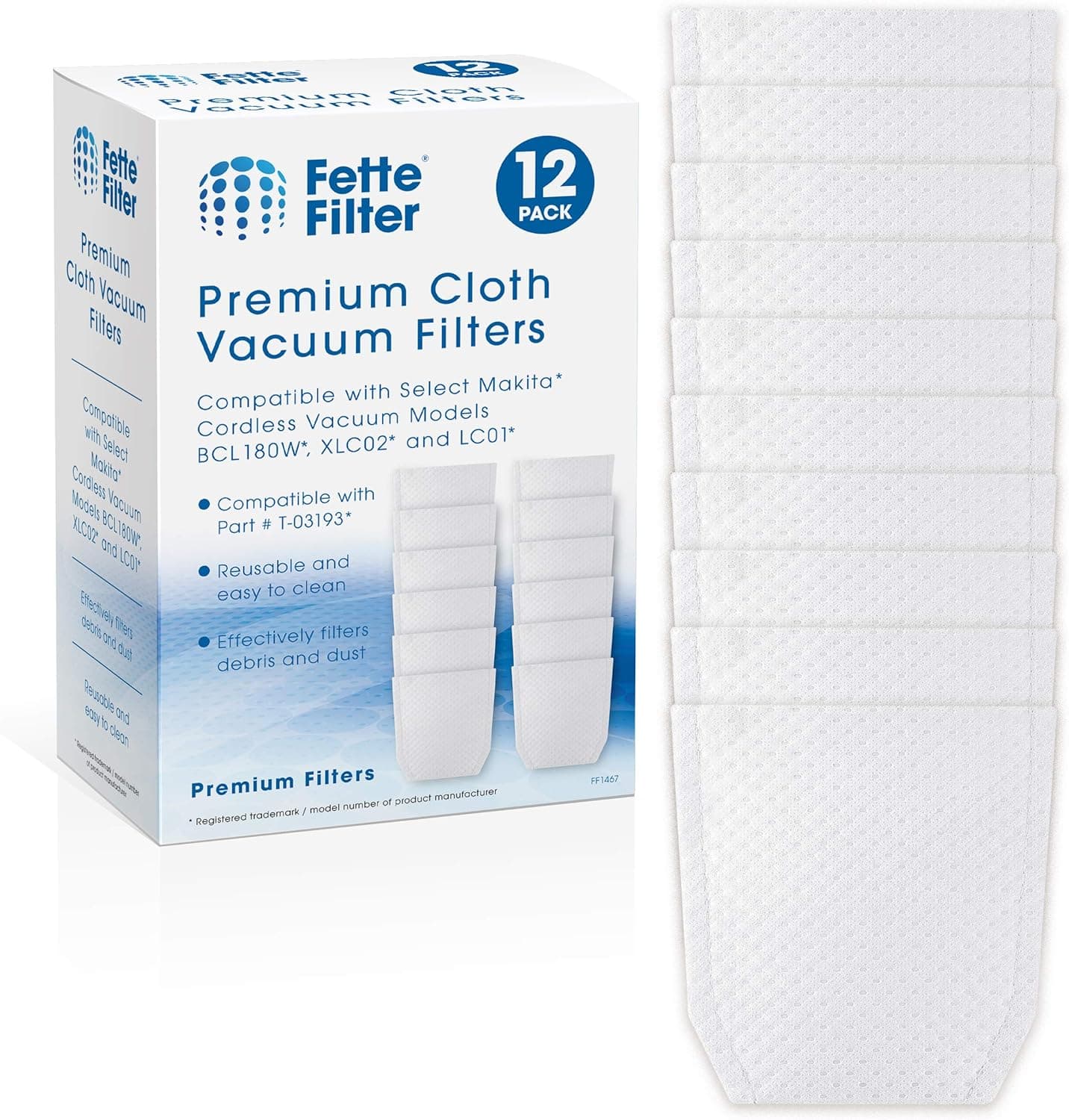 Fette Filter - Cloth Vacuum Filter Compatible with Makita T-03193 - Pack of 12