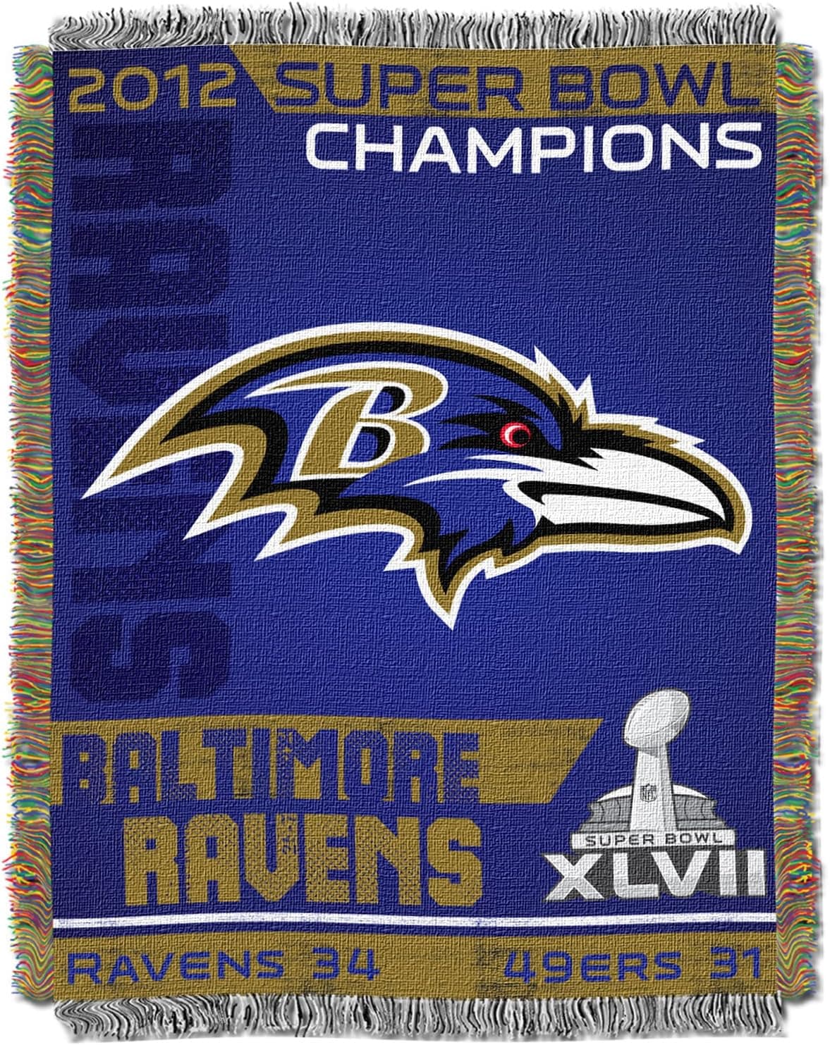 NFL Baltimore Ravens Super Bowl XLVII Champs 48-Inch/60-Inch Tapestry Throw, One Size, Purple