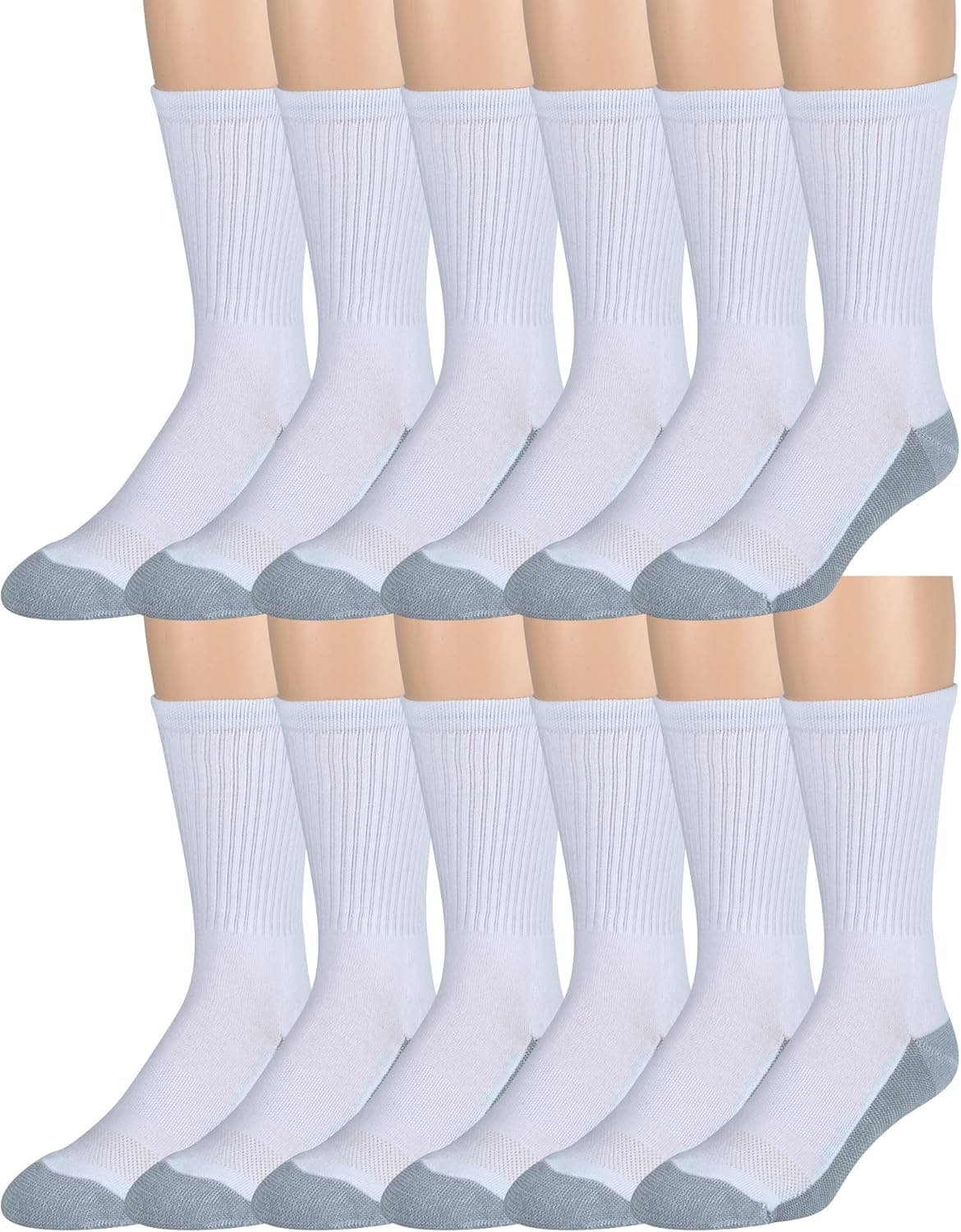 ZEKE Men's Crew Work Socks - 12 Pack - Cushioned Sole - Mesh Ventilation - Arch Support - Soft and Comfortable