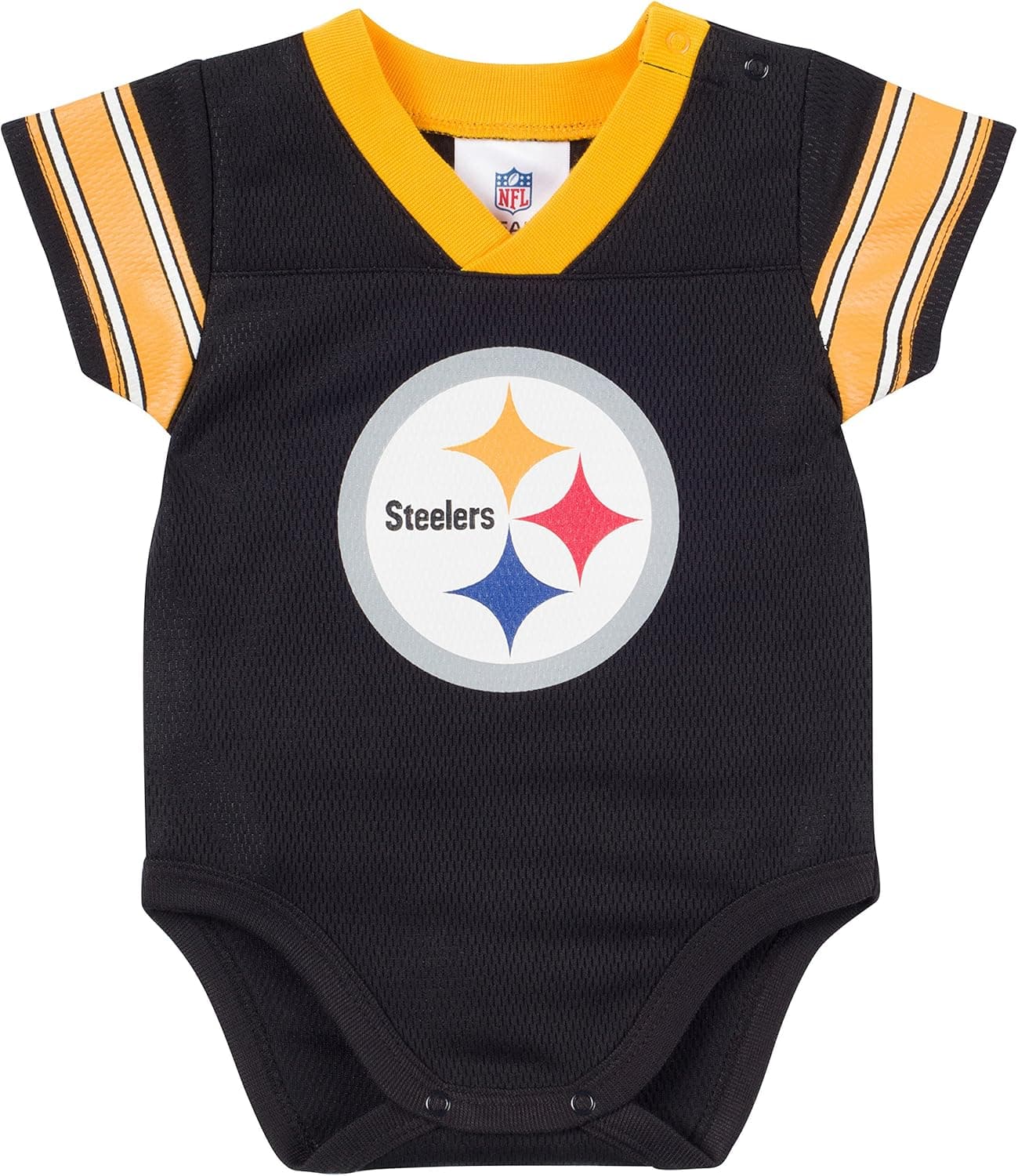 NFL Pittsburgh Steelers Unisex-Baby Dazzle Mesh V-Neck Bodysuit, Black/Yellow, 3-6 Months