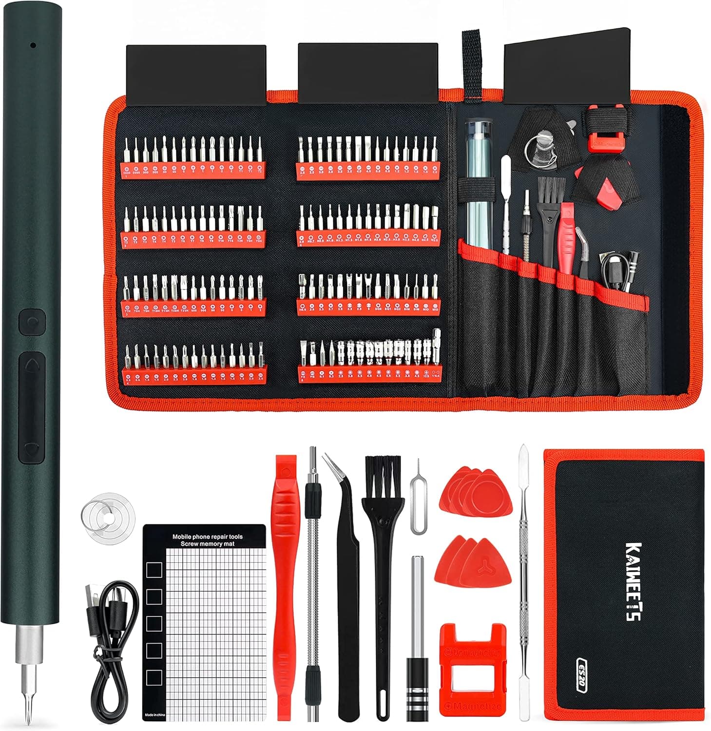 KAIWEETS Electric Screwdriver Set, 137 in 1 Cordless Mini Precision Power Screwdriver Kit with 120 Bits, 2 Gears Torque Portable Magnetic Repair Tool with LED Lights for Laptops, PC, Phones, Watches