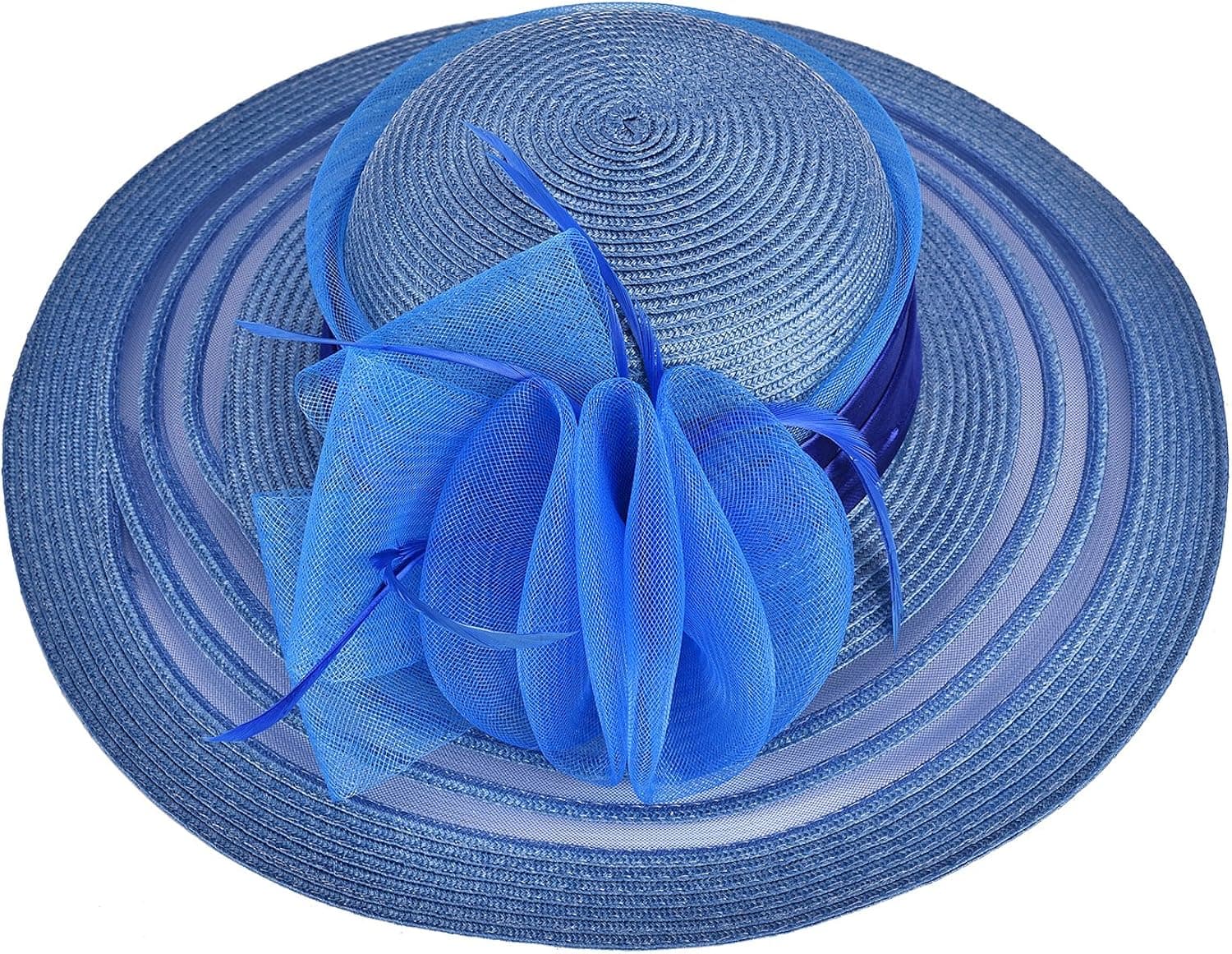 Womens Wide Brim Floral Feather Church Dress Sun Hat A340