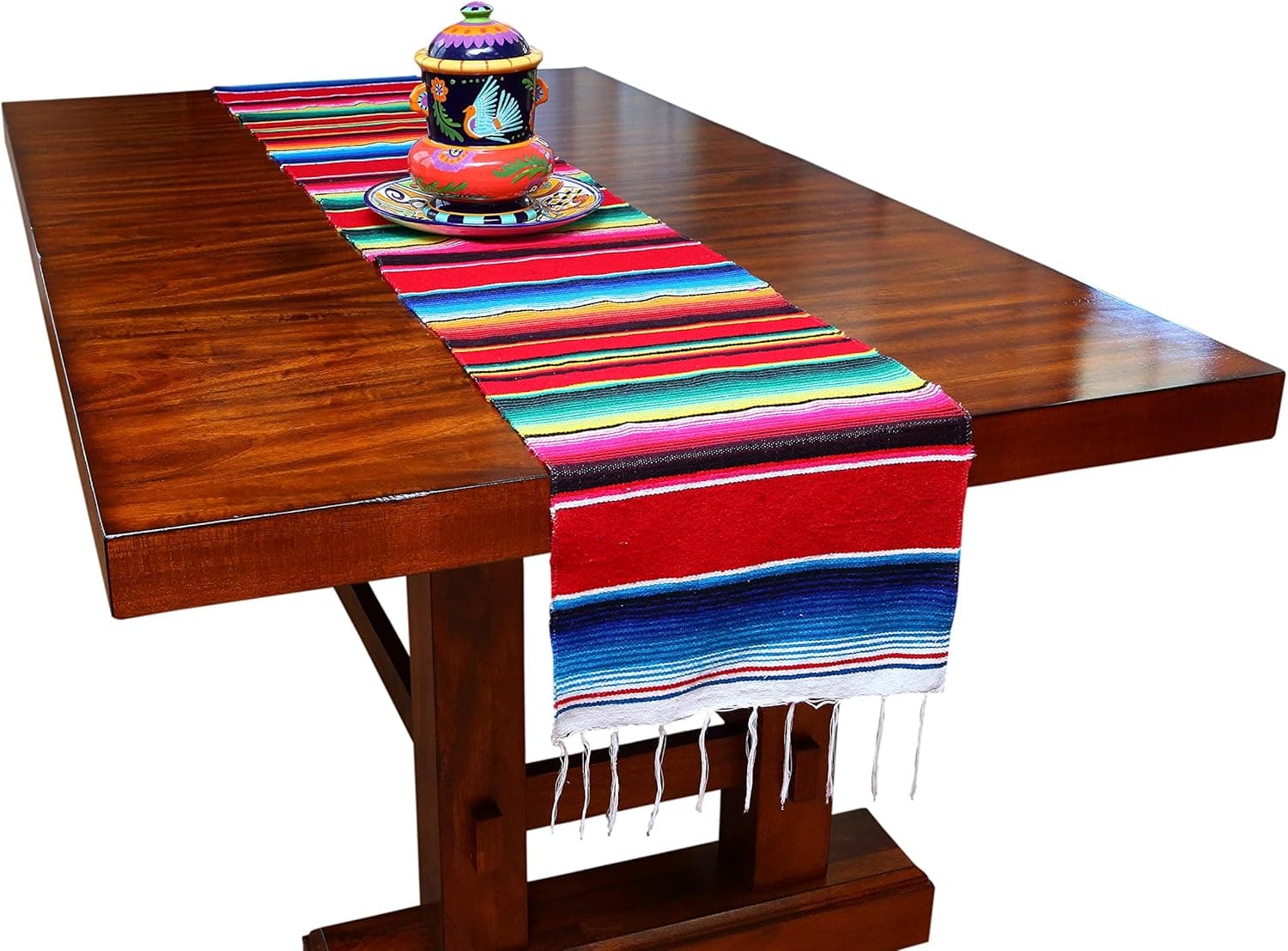 Threads West Genuine Mexican Table Runner Saltillo Serape Colorful Striped Sarape Made in Mexico Sold in Different Packs (1, Red)