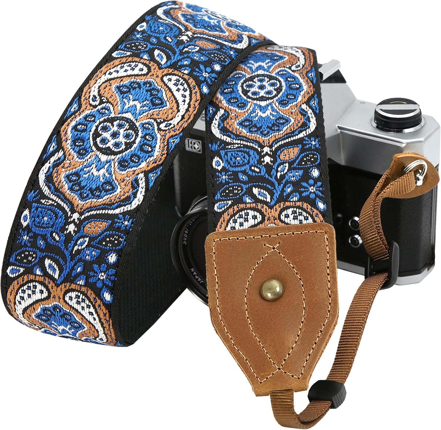 PADWA Camera Strap - Double Layer Full Grain Crazy Horse Leather Cowhide Head,2” Wide Soft Comfortable Embroidered Neck & Shoulder Strap for All DSLR Cameras,Great Gift for Men & Women Photographers