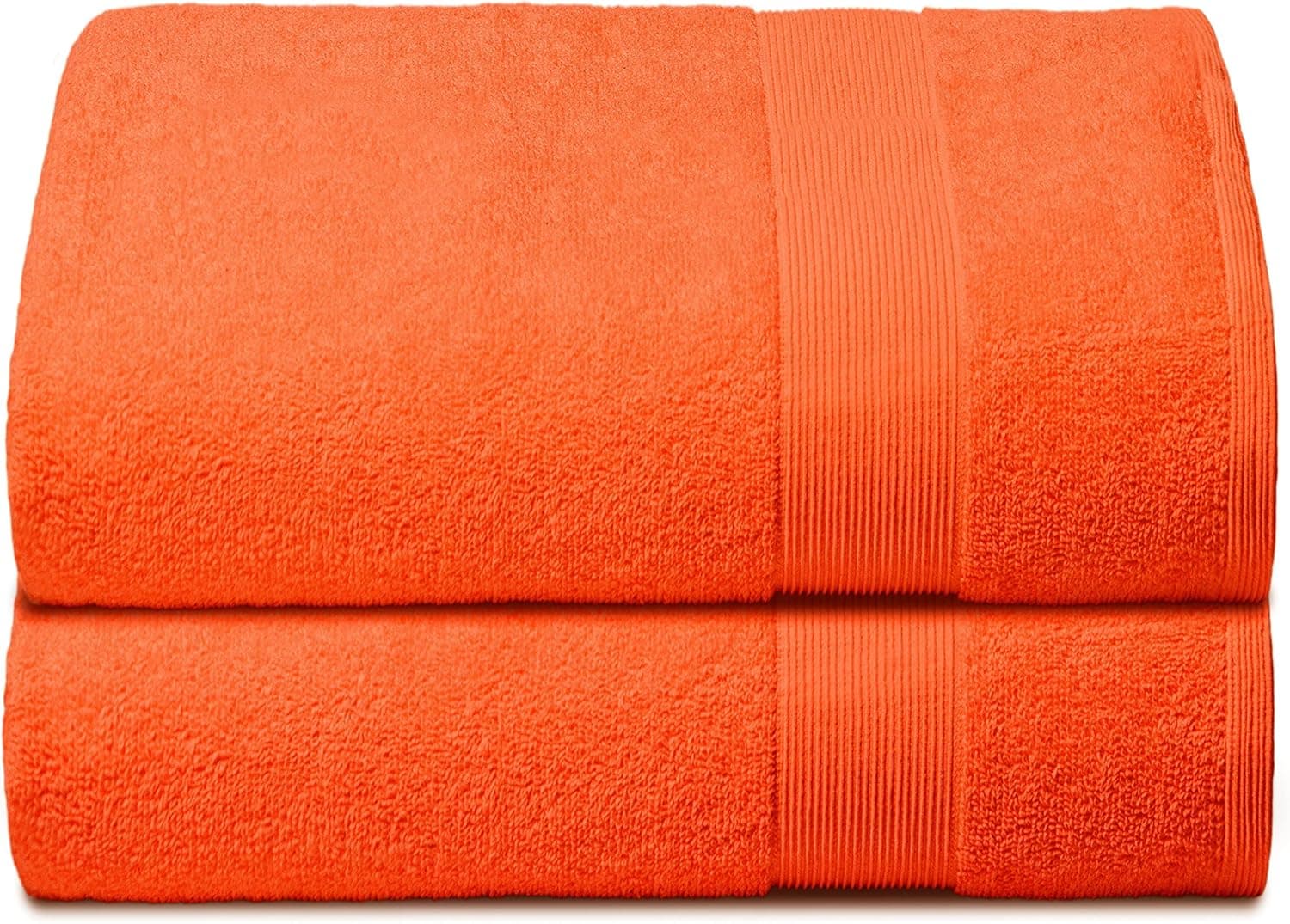 Belizzi Home Premium Cotton Oversized 2 Pack Bath Sheet 35x70 - 100% Pure Cotton - Ideal for Everyday use - Ultra Soft & Highly Absorbent - Machine Washable - Orange