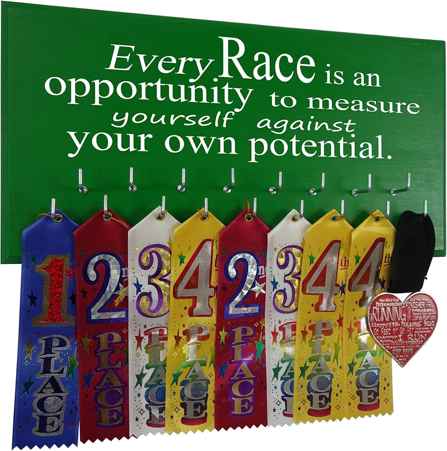 Race bib and Medal Display - Every Race is an Opportunity - Motivational Running Saying on a Wall Medal Display Rack - Medal Holder with Hooks - Running Gift - Running Gear - Running Accessory