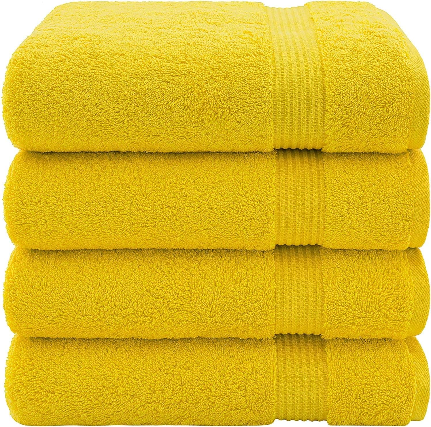 White Spindle - 100% Combed Cotton Bath Towel Set 30” x 56” | Bath Sheet Set of 4 | Super Soft & Plush | Machine Washable & Absorbent | Perfect for Home, Hotels, Spa, Gyms | Made in India (Yellow)