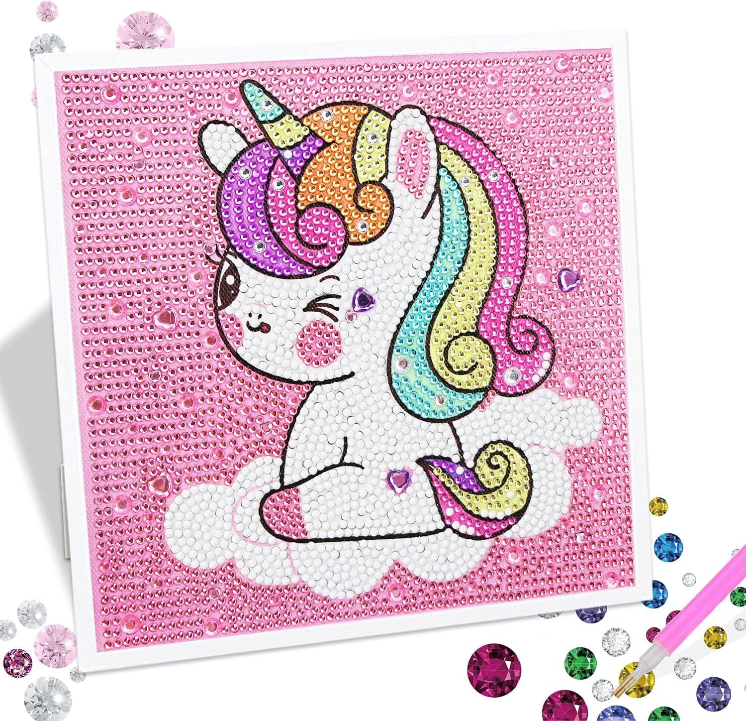 TINY FUN 5D Diamond Painting Kit for Kids with Wooden Frame Easy to DIY Full Drill Painting by Number Kits Diamond Painting Art with Frame 8x8inches