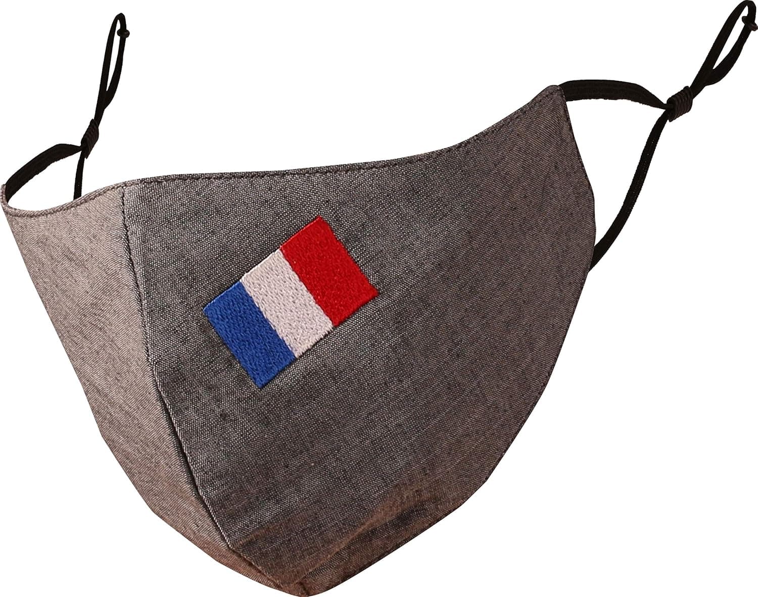 Touchstone French Flag Embroidered 3 Layer Large Size Cotton face Masks Reusable Machine Washable Adjustable for Men, Women. (Pack of 1). Grey