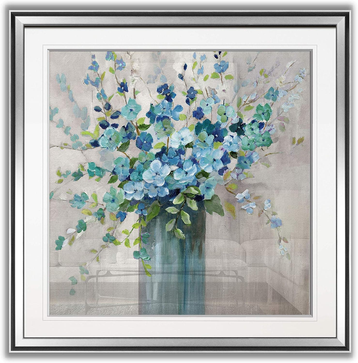 Renditions Gallery Sea Isle Wildflowers Art Framed Floral in Vase Painting Fine Giclee Canvas Prints Home Wall Decor Ready to Hang, 32x32