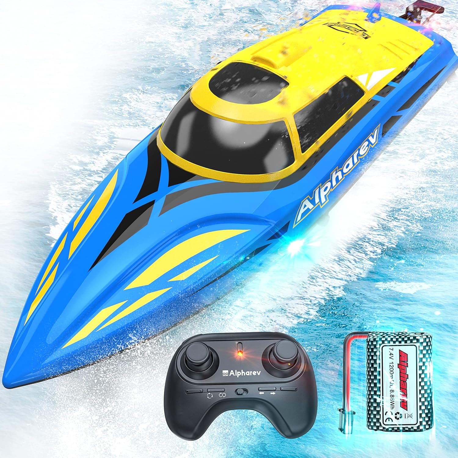 ALPHAREV RC Boat - R206 25+ MPH Fast Remote Control Boat for Pool & Lake, 2.4GHz RC Boats for Adults & Kids, RC Speed Boat with Rechargeable Battery, Summer Outdoor Water Toys Birthday Gifts for Boys