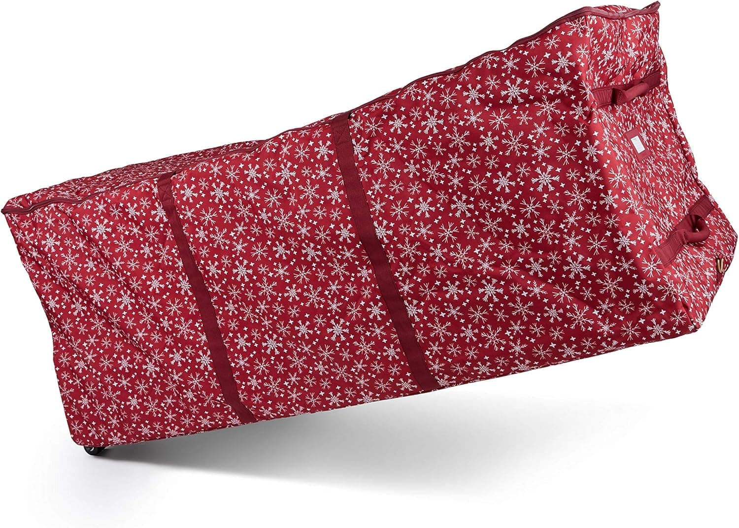 Covermates Keepsakes Christmas Tree Rolling Cinch Bag – Superior Protection, Padded Handles - Holiday Storage-Red Snowflake