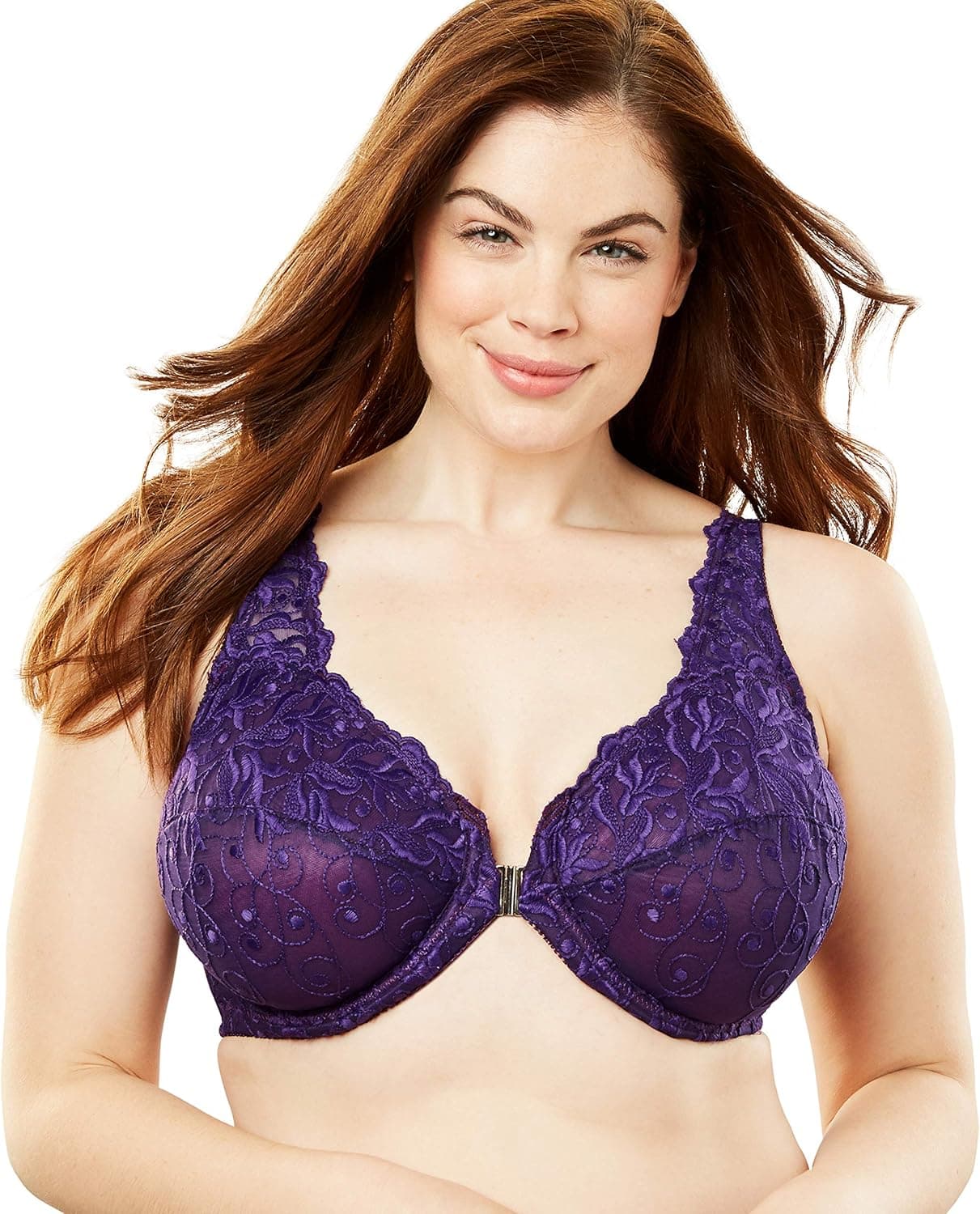 Amoureuse Women's Plus Size Embroidered Front-Close Underwire Bra - 38 D, Rich Violet