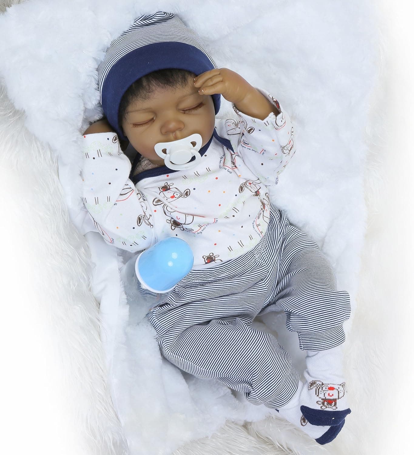 Pedolltree African American Baby Dolls Reborn Baby Dolls Boy 22" African American Silicone Baby Reborn Dolls Vinyl Realistic Cute Sleeping Baby Black Boy Children Gifts Set for Ages 3+