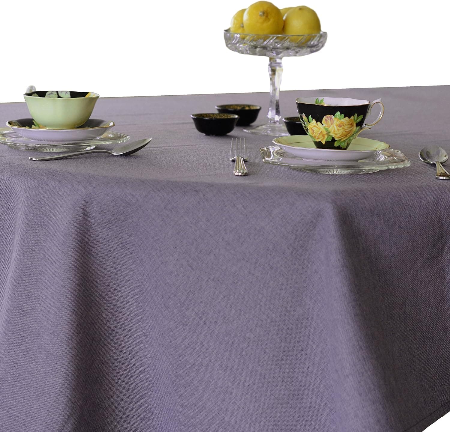 LJ Home Fashions Carly Linen Look Round Tablecloth, 68x106-in, Purple