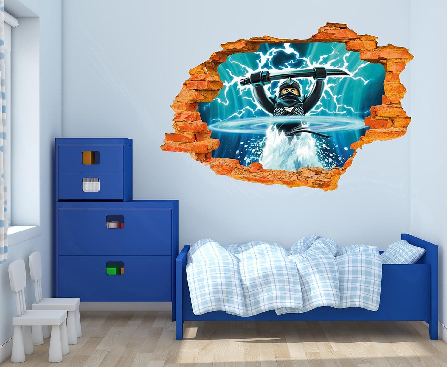 Ninja Cole Series - 3D Smashed Wall Effect - Wall Decal for Home Nursery Decoration (Wide 20"x13"Height Inches)